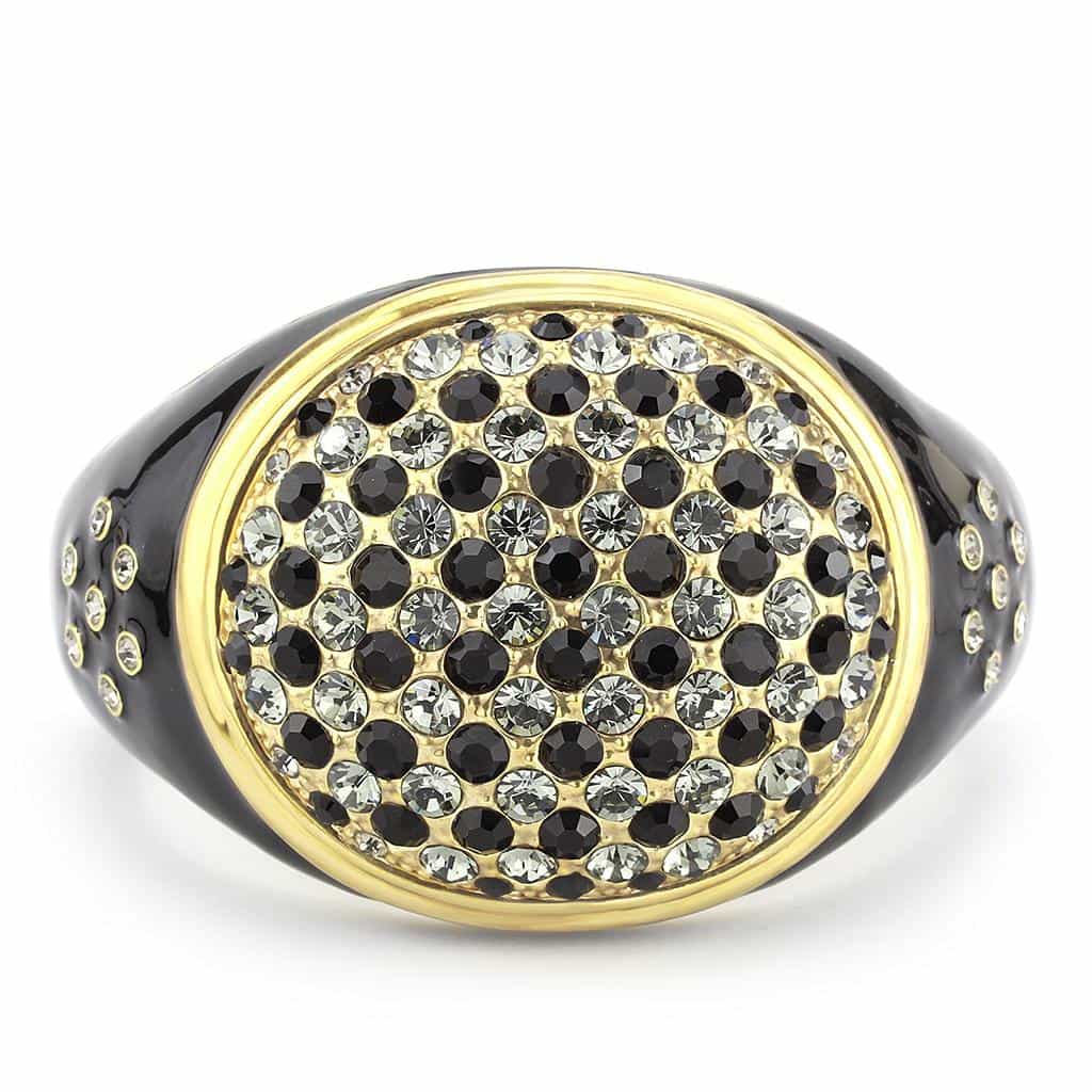 Brass Gold Black Enamel Crystal Pave Dome Bangle Bracelet view 3