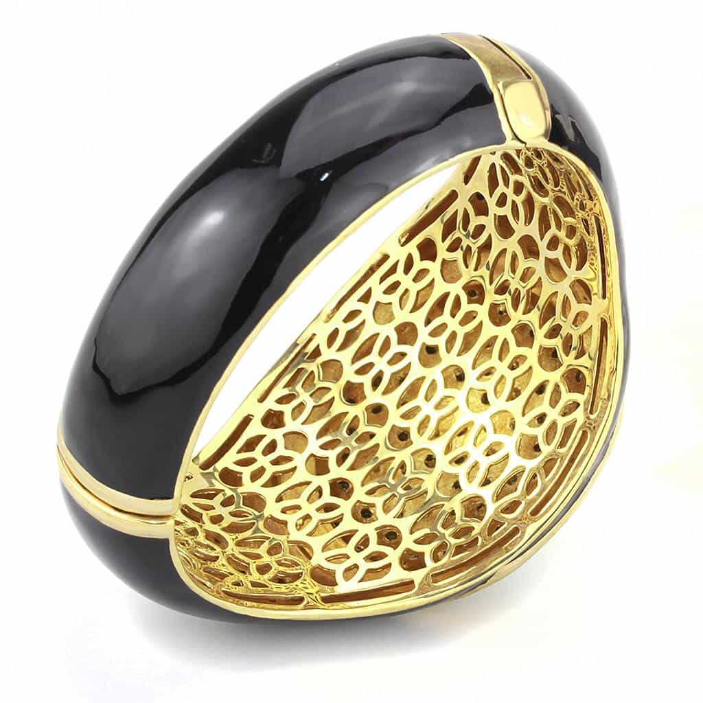 Brass Gold Black Enamel Crystal Pave Dome Bangle Bracelet view 9