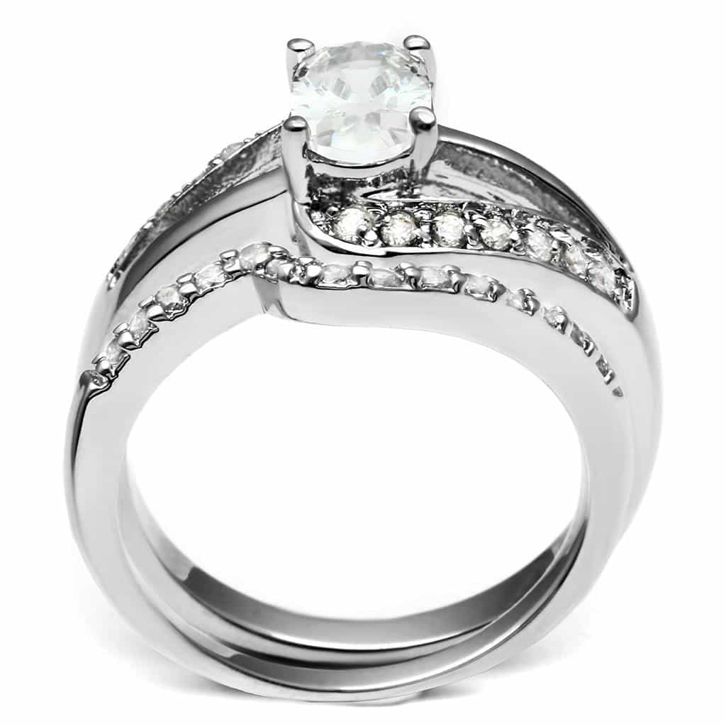 Brass Silver CZ Cushion Cut Bypass Bridal Ring Set Ring view 5