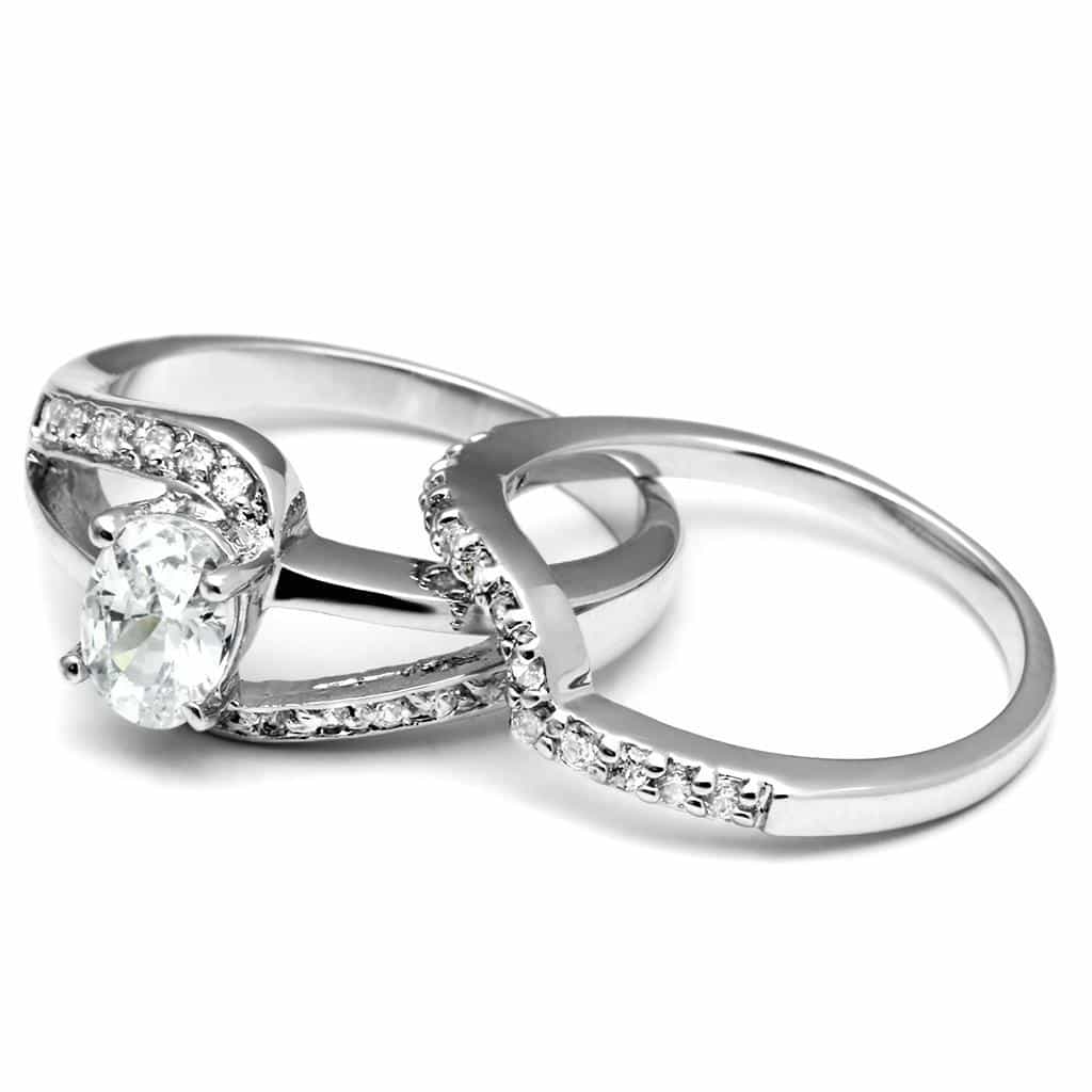 Brass Silver CZ Cushion Cut Bypass Bridal Ring Set Ring view 7