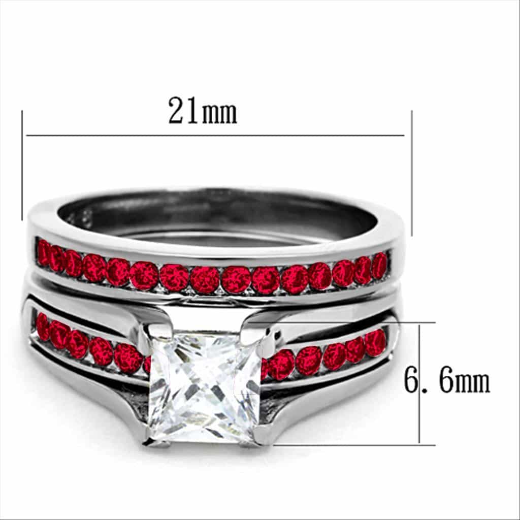 Stainless Steel Silver Red CZ Princess Channel Bridal Ring view 3