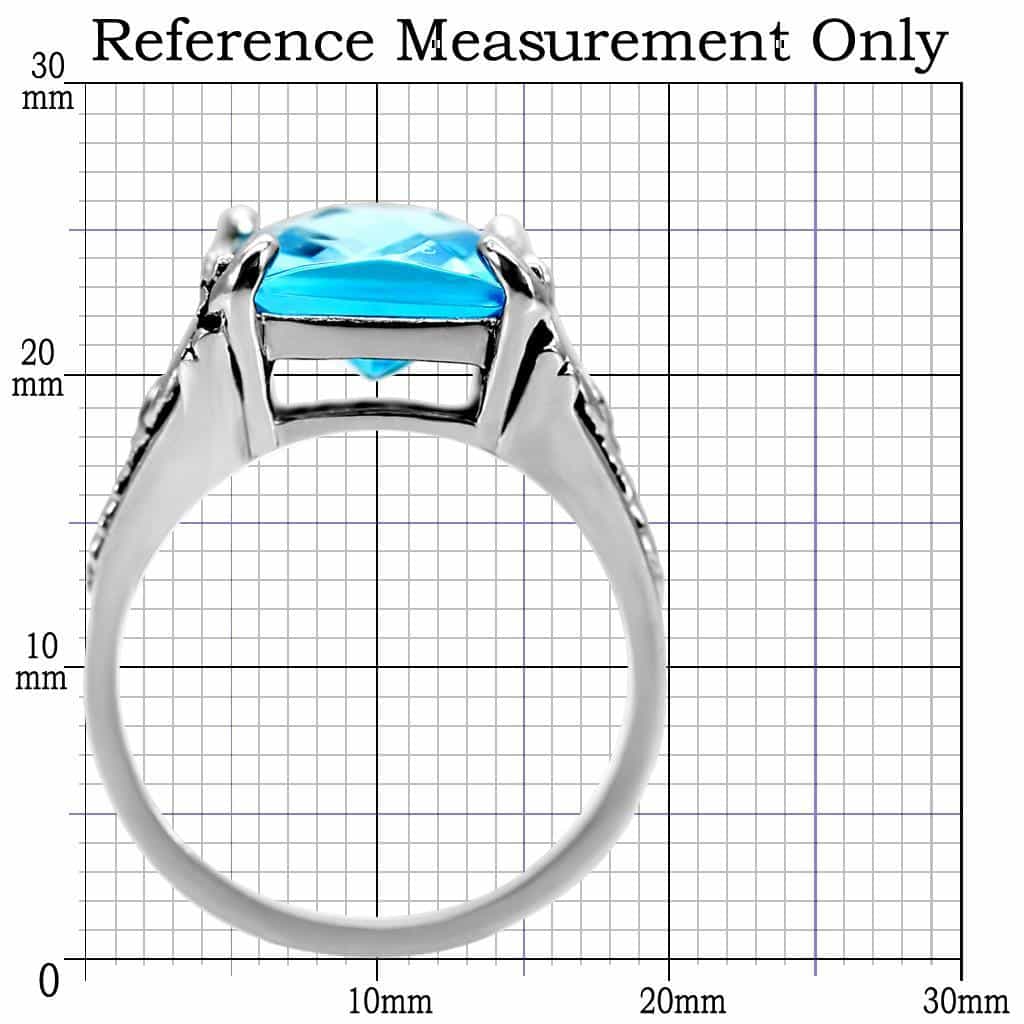 Stainless Steel Aqua Blue Princess Cut Ring view 3