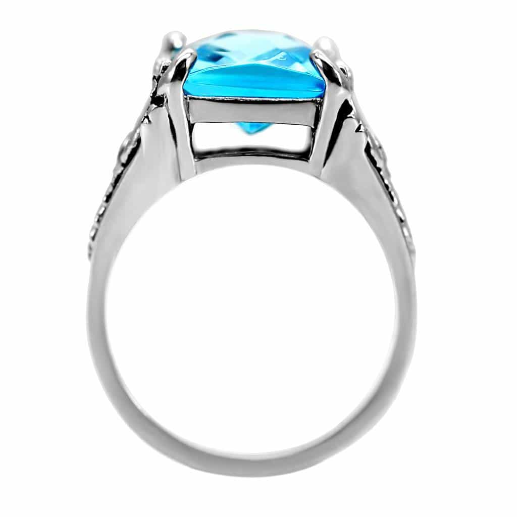 Stainless Steel Aqua Blue Princess Cut Ring view 7