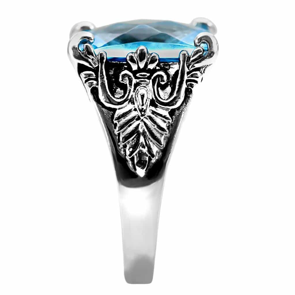 Stainless Steel Aqua Blue Princess Cut Ring view 9