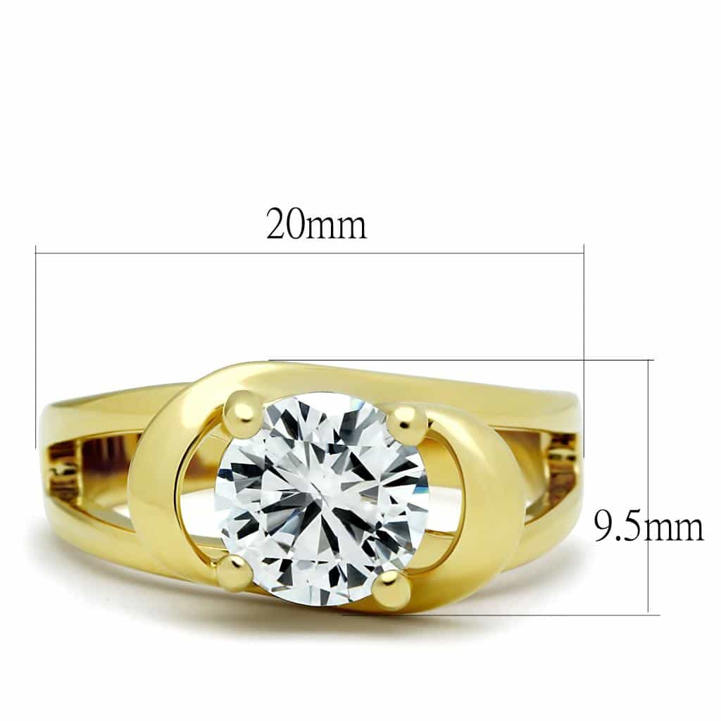 Stainless Steel Gold CZ Round Solitaire Ring view 3