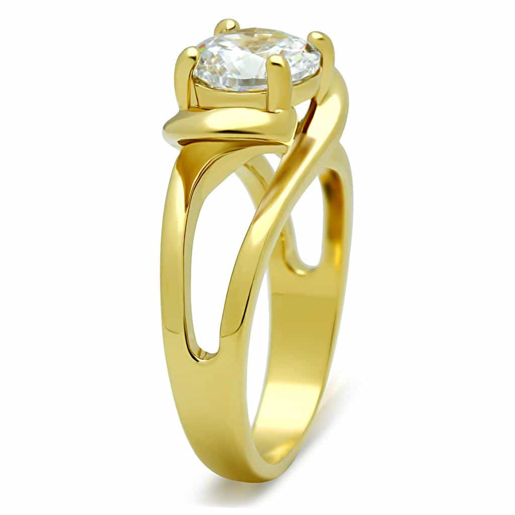 Stainless Steel Gold CZ Round Solitaire Ring view 5