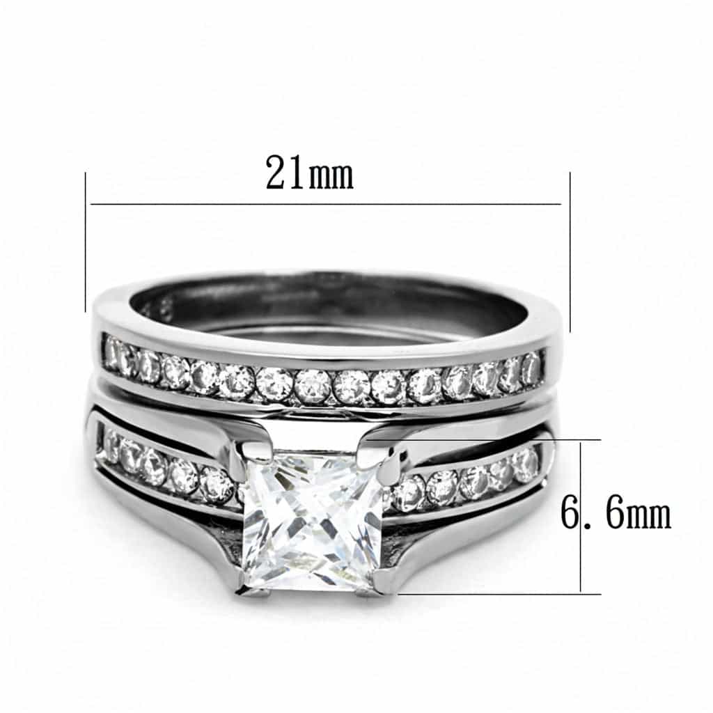 Stainless Steel CZ Princess Solitaire Channel Bridal Set Ring view 1
