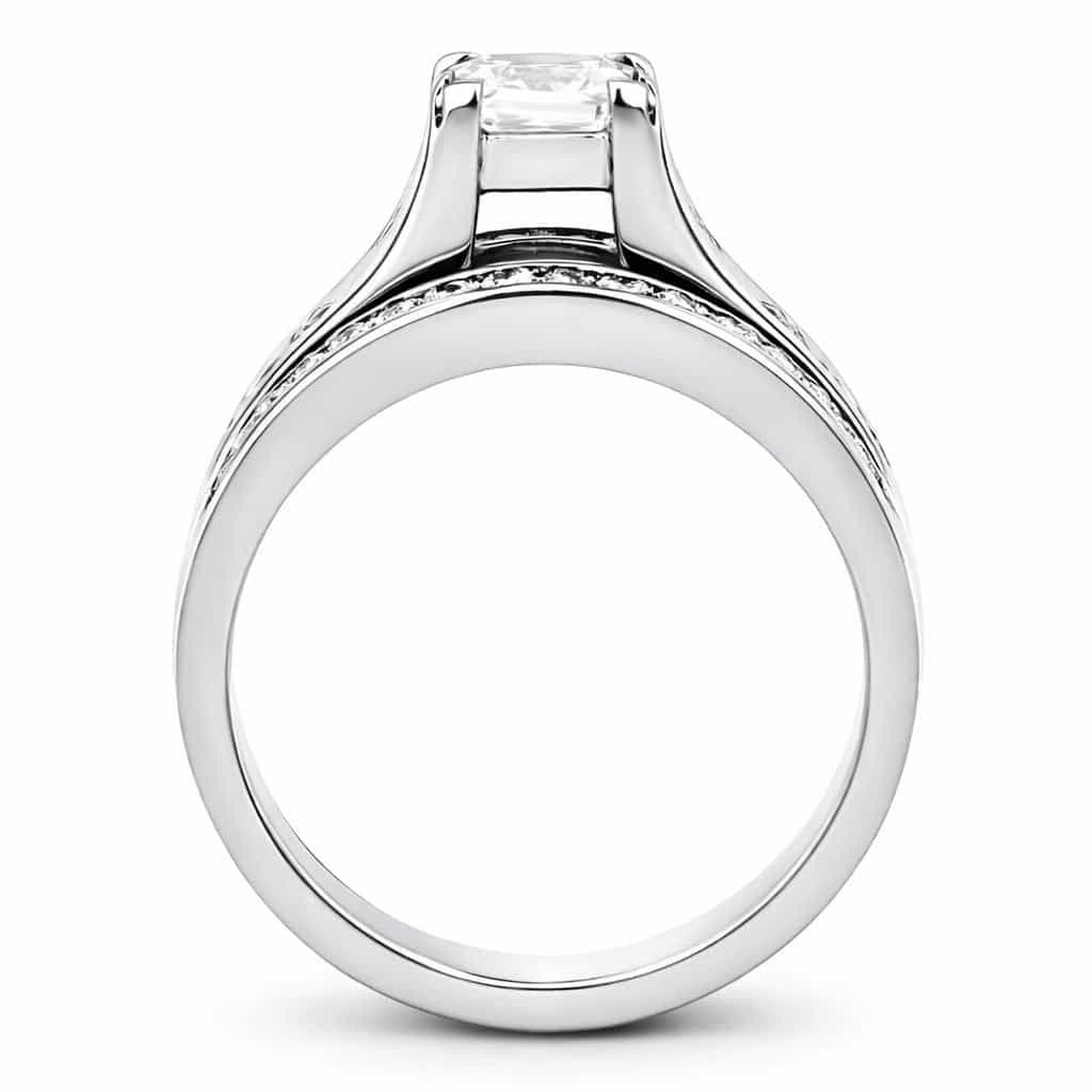 Stainless Steel CZ Princess Solitaire Channel Bridal Set Ring view 3