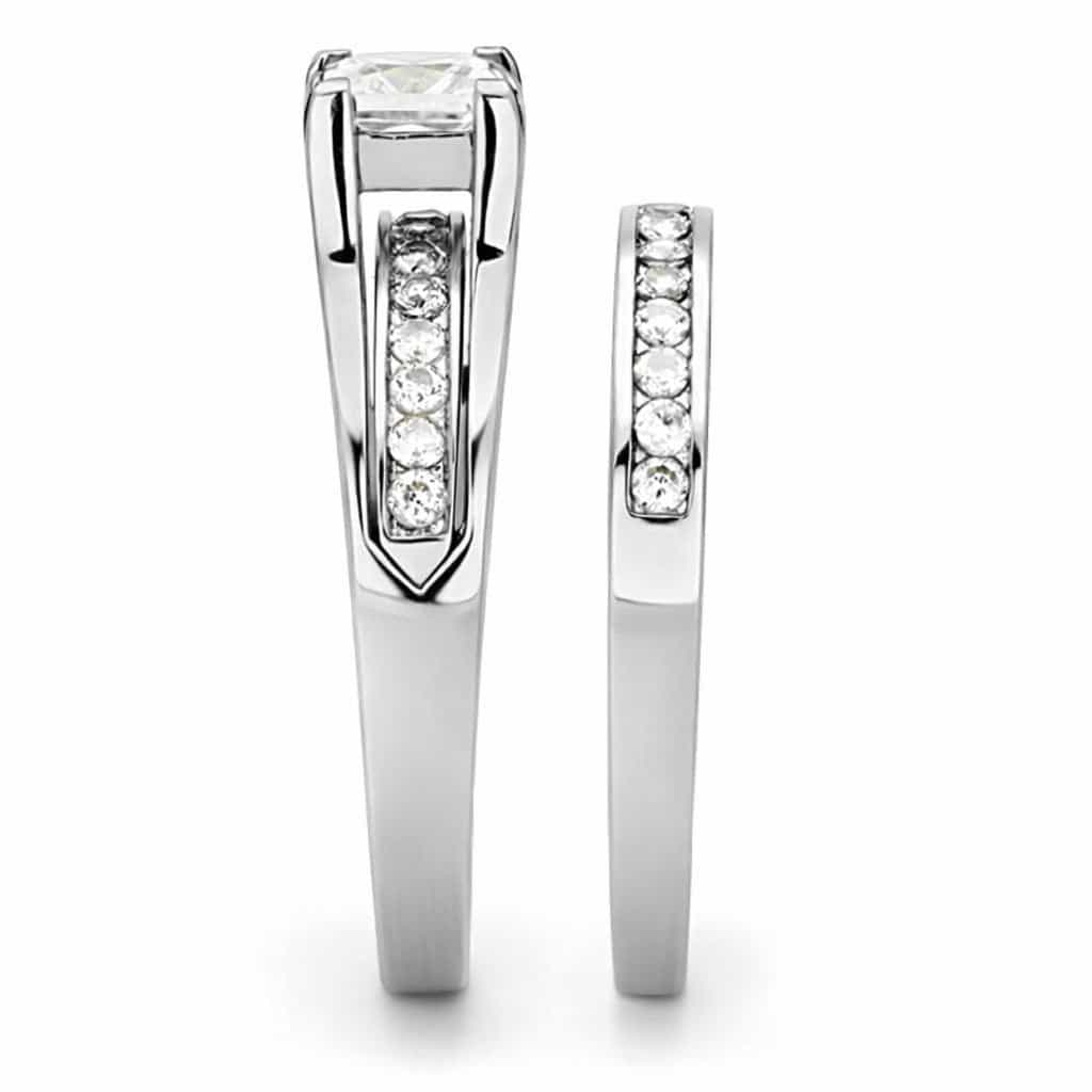 Stainless Steel CZ Princess Solitaire Channel Bridal Set Ring view 5