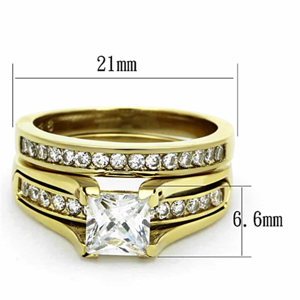 Stainless Steel Gold CZ Princess Solitaire Channel Bridal Ring view 3