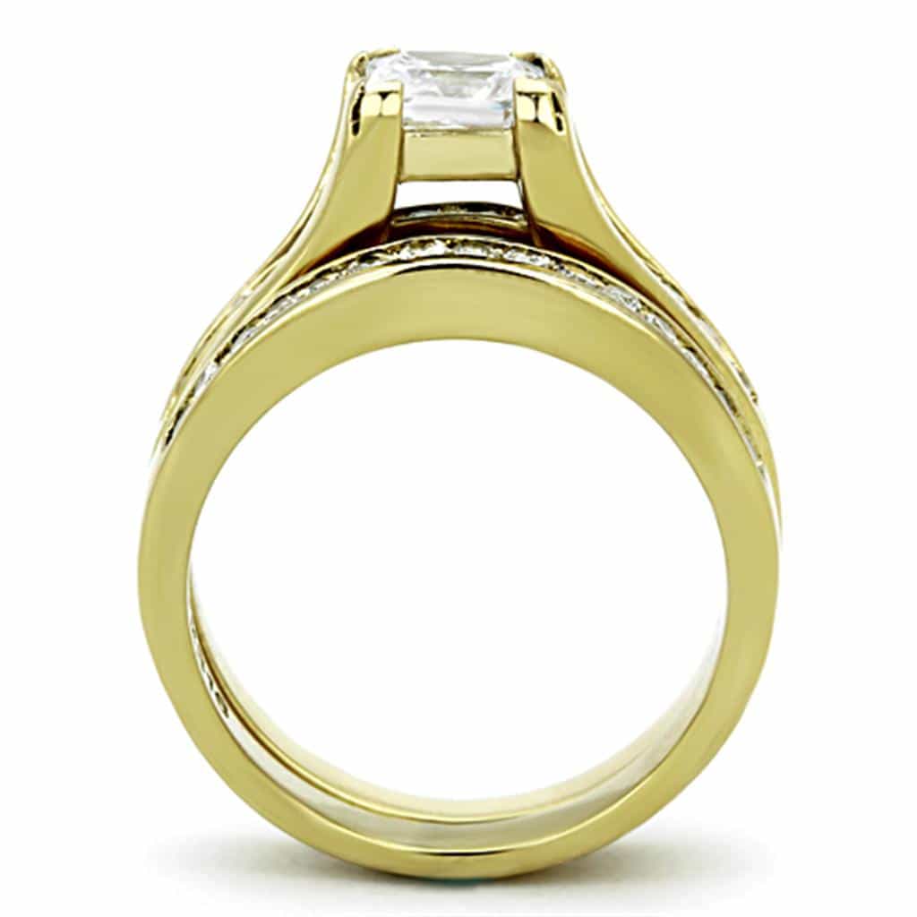Stainless Steel Gold CZ Princess Solitaire Channel Bridal Ring view 5