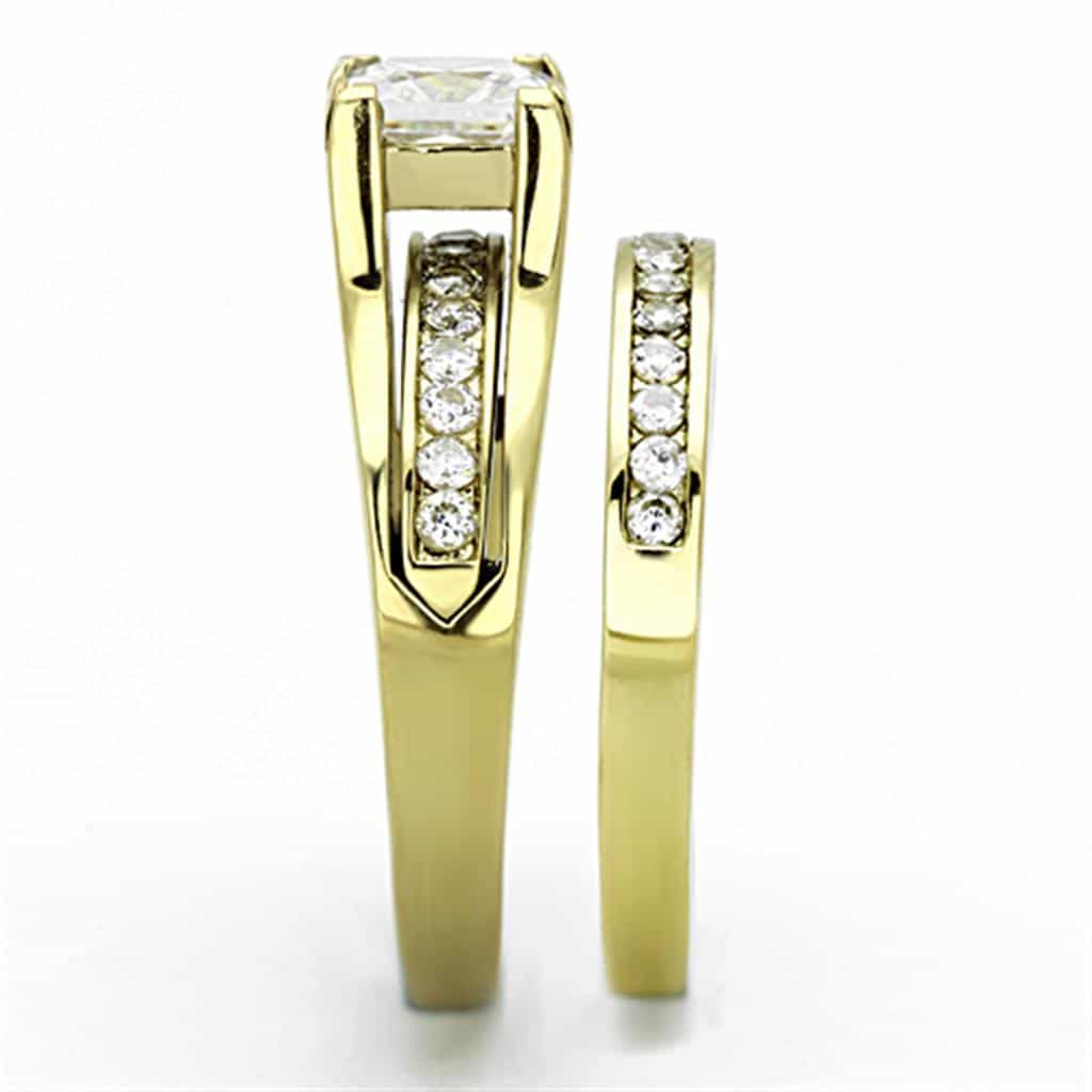 Stainless Steel Gold CZ Princess Solitaire Channel Bridal Ring view 7