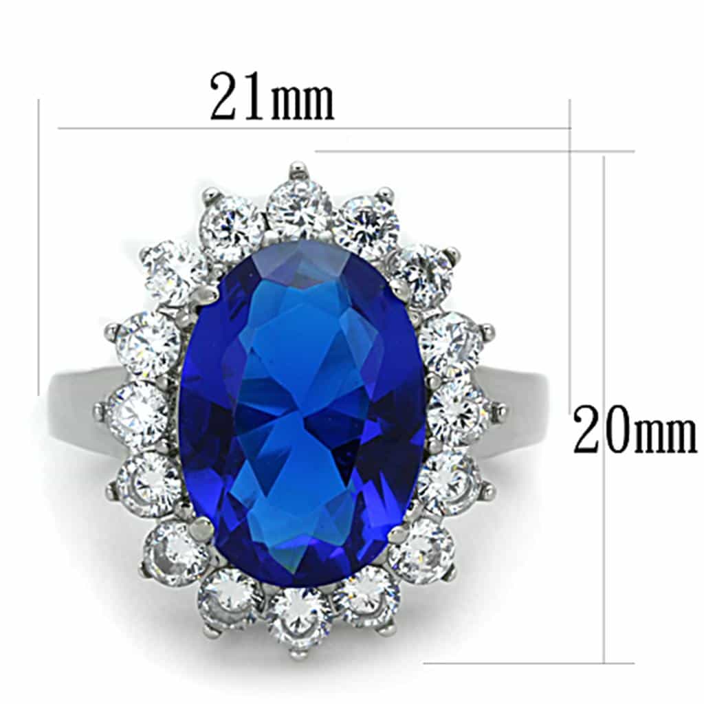 Stainless Steel Blue Sapphire Oval CZ Halo Ring view 3