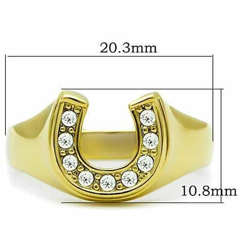 Stainless Steel Gold CZ Horseshoe Signet Ring view 3