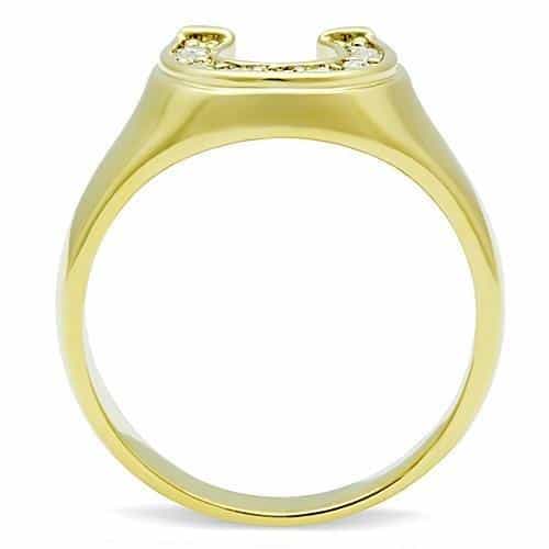 Stainless Steel Gold CZ Horseshoe Signet Ring view 5