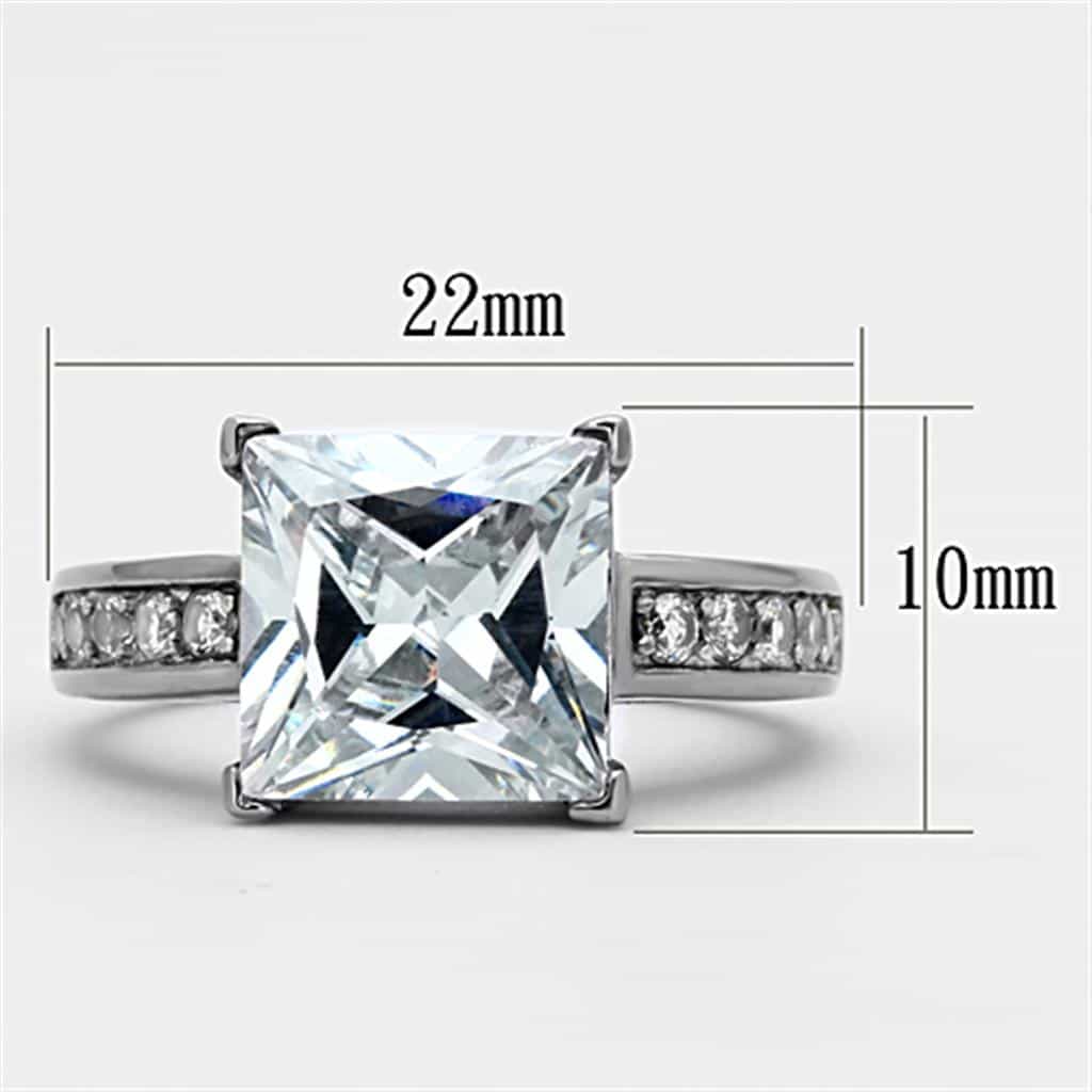 Stainless Steel CZ Princess Solitaire Pave Band Ring view 3