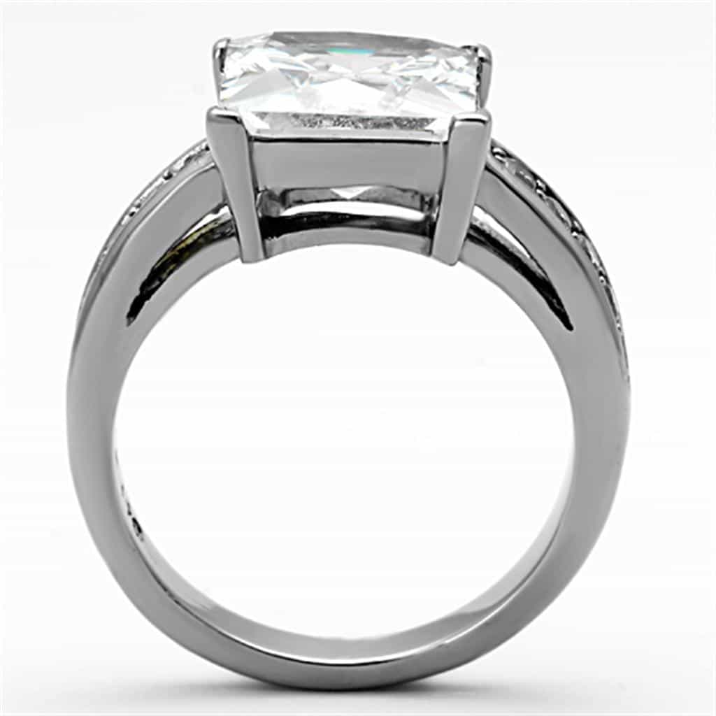 Stainless Steel CZ Princess Solitaire Pave Band Ring view 5