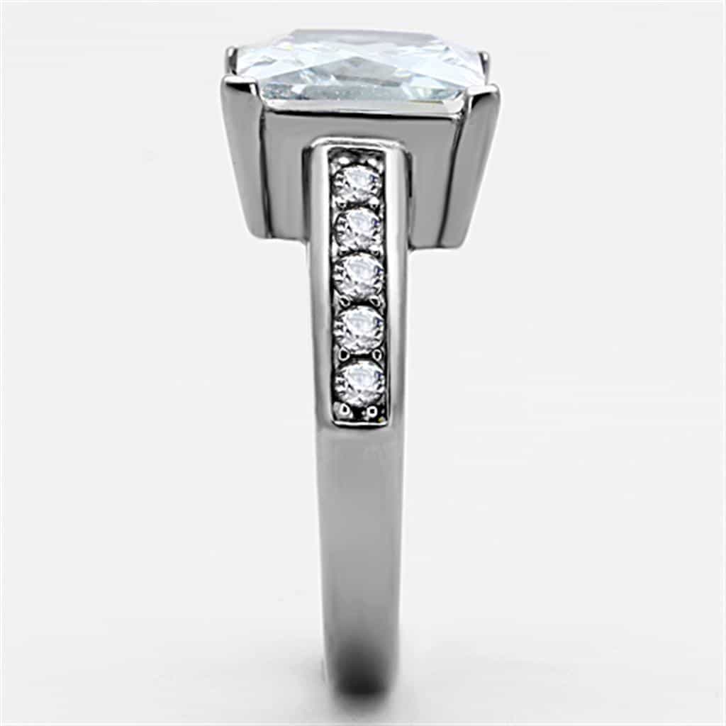 Stainless Steel CZ Princess Solitaire Pave Band Ring view 7