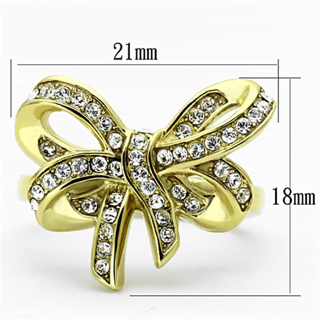 Stainless Steel Gold CZ Pave Bow Ribbon Ring TK1108 view 3