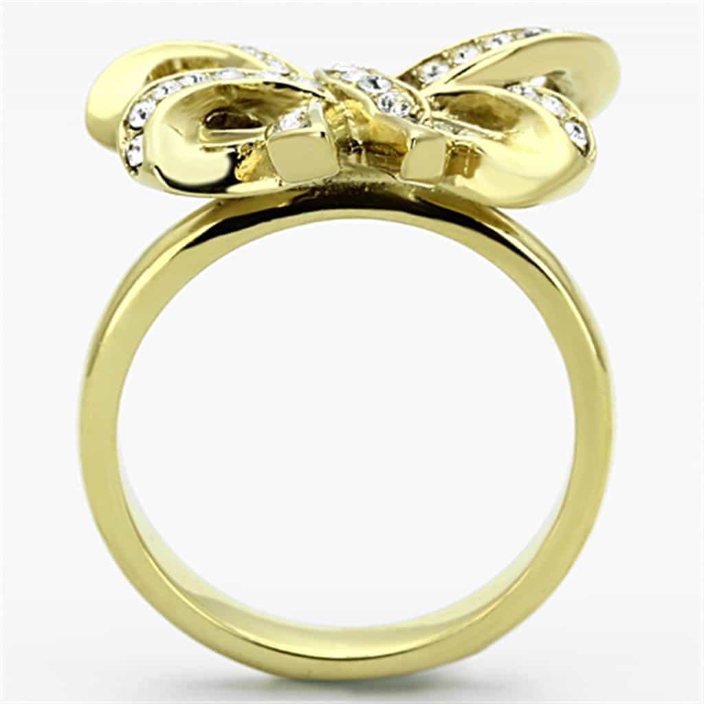 Stainless Steel Gold CZ Pave Bow Ribbon Ring TK1108 view 5