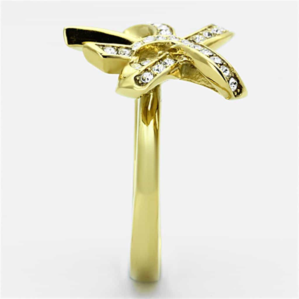 Stainless Steel Gold CZ Pave Bow Ribbon Ring TK1108 view 7