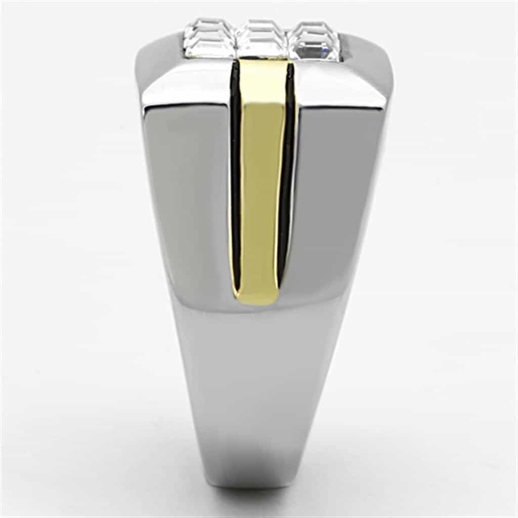 Stainless Steel Two Tone CZ Grid Mens Signet Ring view 7