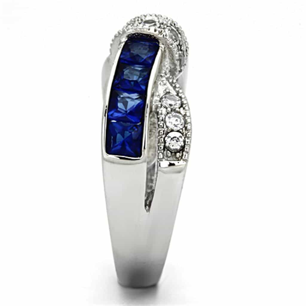 Stainless Steel Blue Sapphire Princess Channel CZ Pave Band Ring view 7