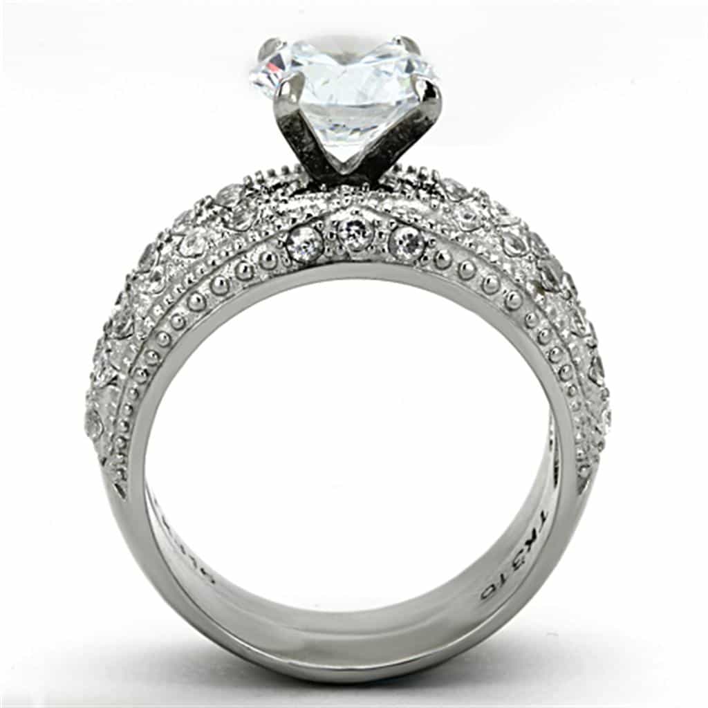 Stainless Steel CZ Wide Pave Channel Bridal Ring view 5