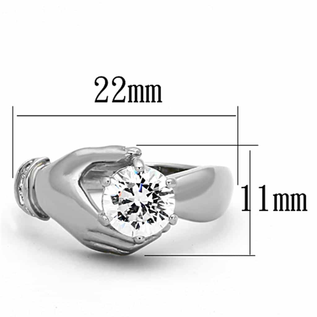 Stainless Steel CZ Round Solitaire Claddagh Hands Ring view 3