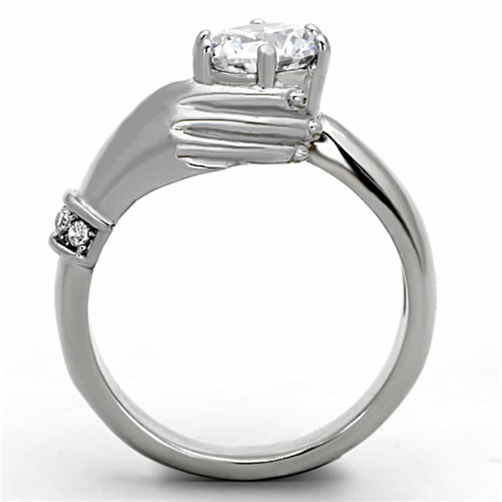 Stainless Steel CZ Round Solitaire Claddagh Hands Ring view 5