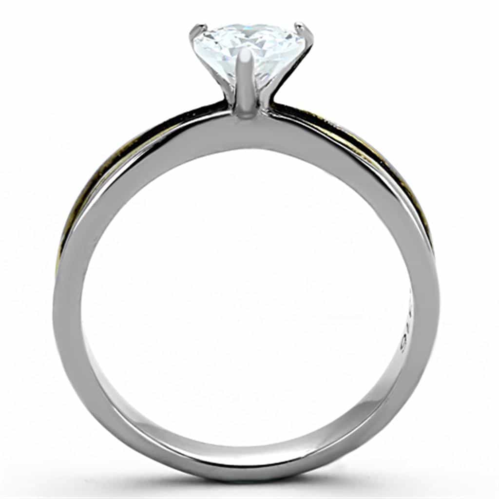 Stainless Steel Two Tone CZ Heart Solitaire Stackable Set Ring view 5
