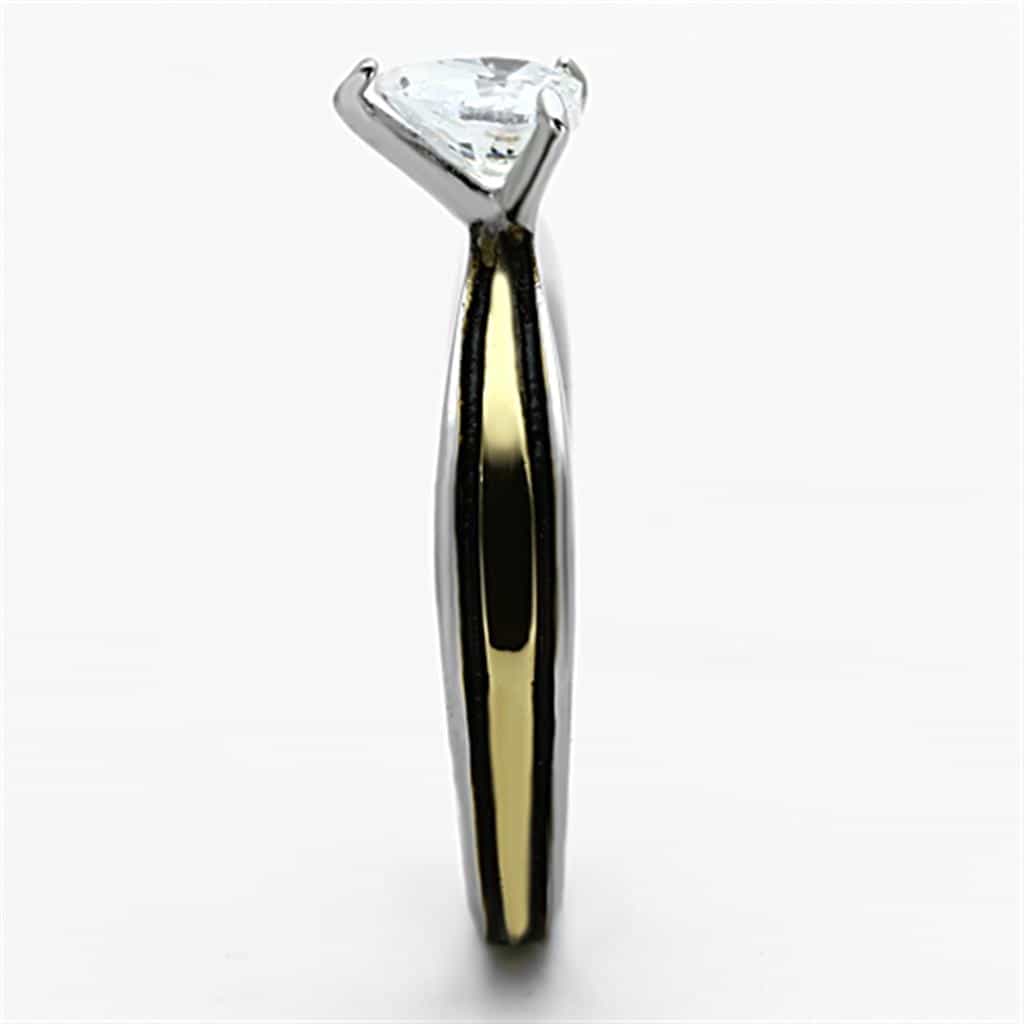 Stainless Steel Two Tone CZ Heart Solitaire Stackable Set Ring view 7