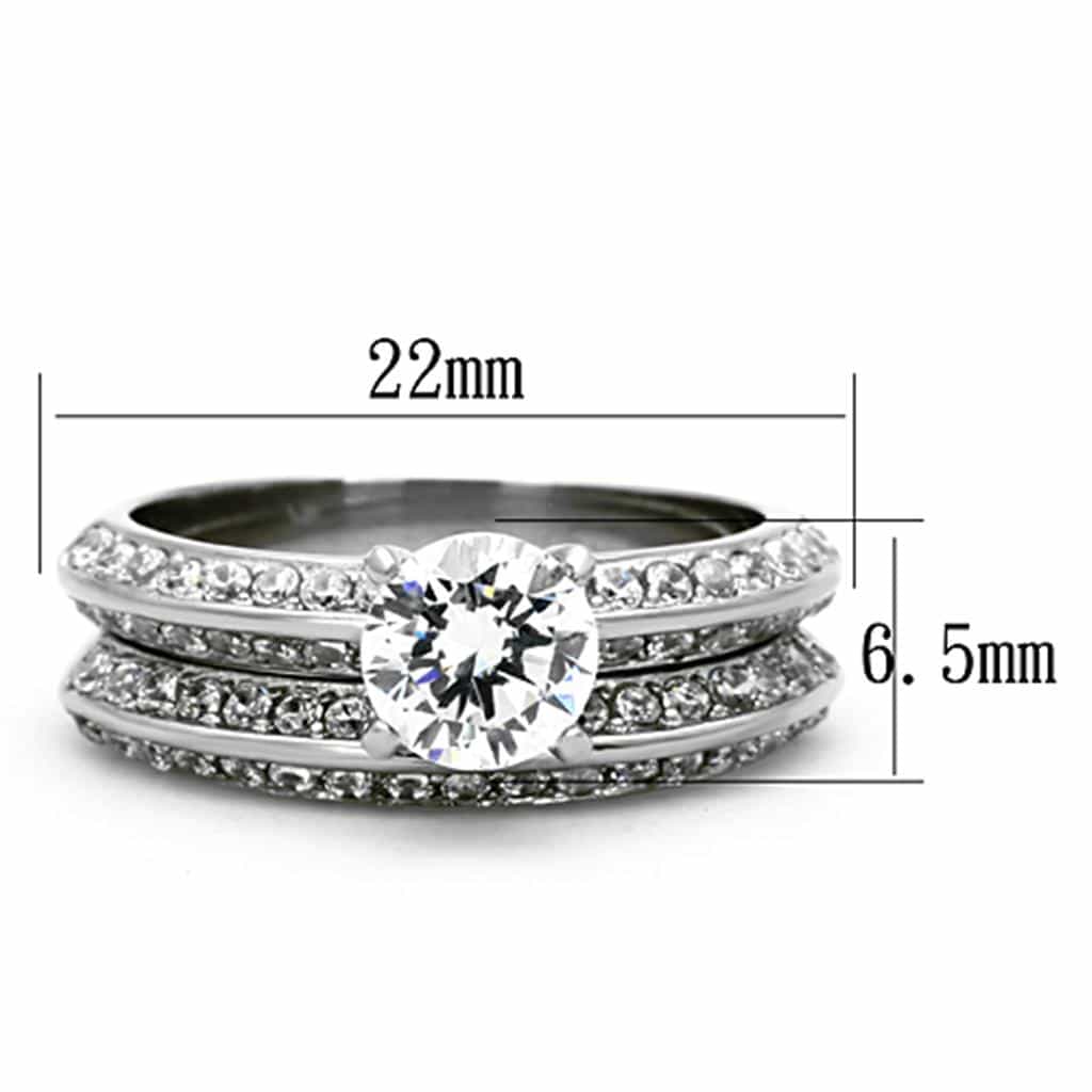 Stainless Steel CZ Round Solitaire Pave Double Band Bridal Ring view 3