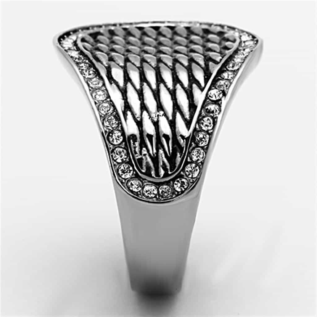 Stainless Steel CZ Pave Angel Wing Dome Ring view 7