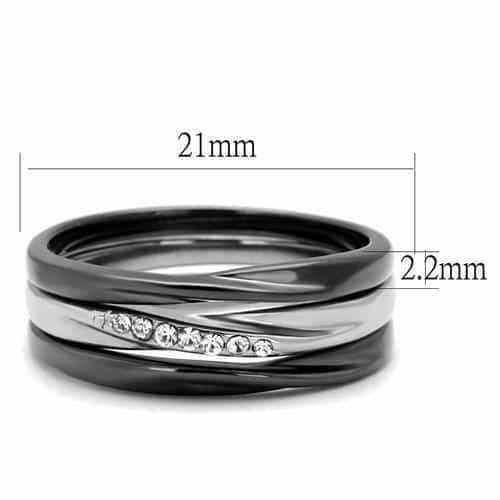 Stainless Steel Dark Triple Interlocking Stackable Band Ring view 3