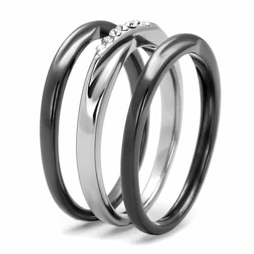 Stainless Steel Dark Triple Interlocking Stackable Band Ring view 7
