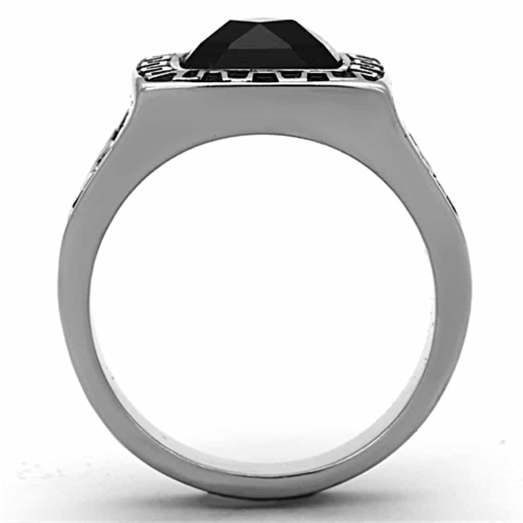 Stainless Steel Black Onyx Square Eagle Greek Key Mens Ring view 5