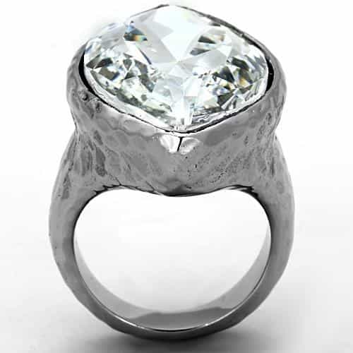 Stainless Steel CZ Oversized Pear Bezel Ring view 5
