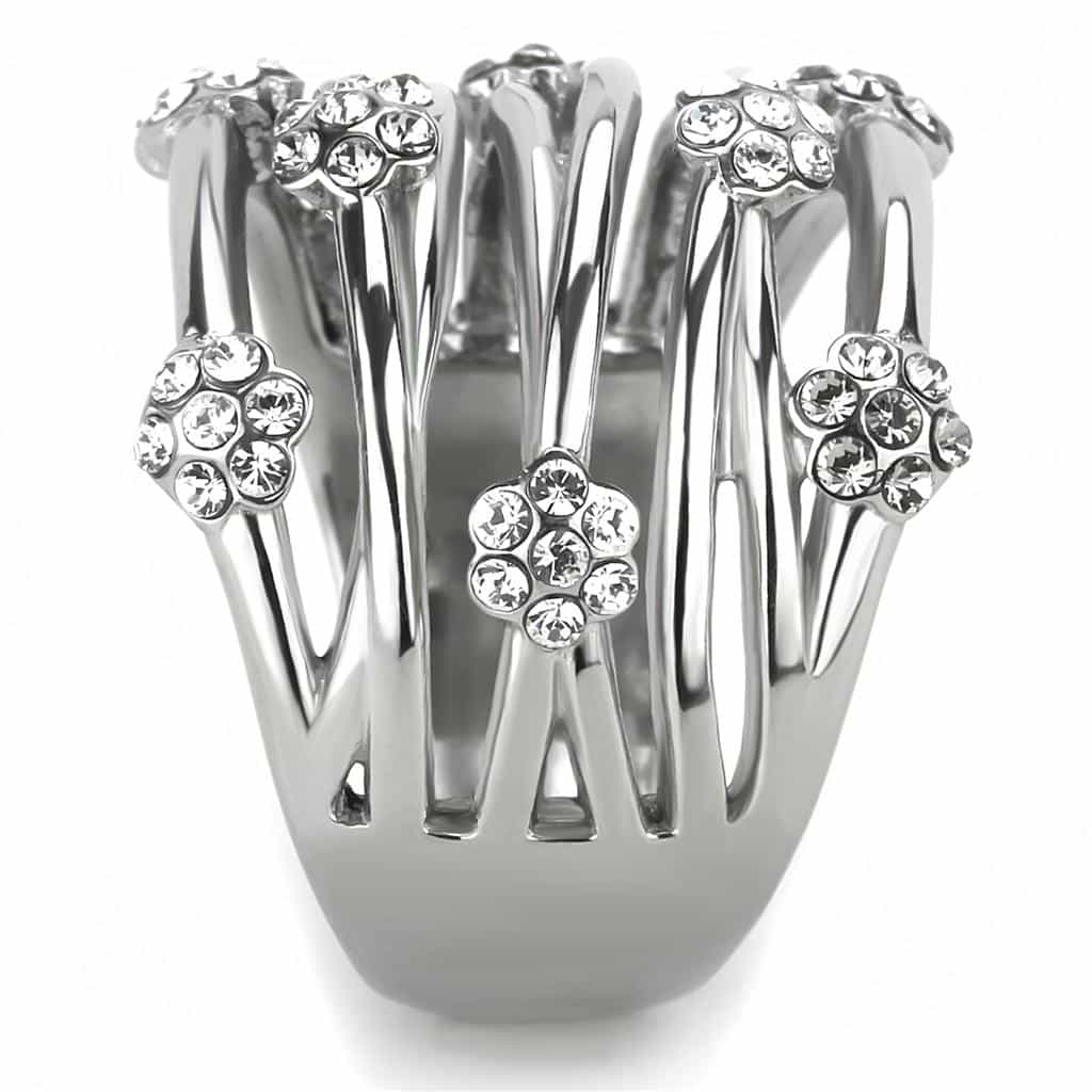 Stainless Steel CZ Scatter Multi Row Wide Band Ring view 7