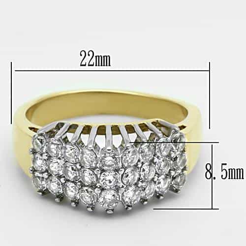 Stainless Steel Gold IP CZ Round Cluster Crown Cocktail Ring view 3