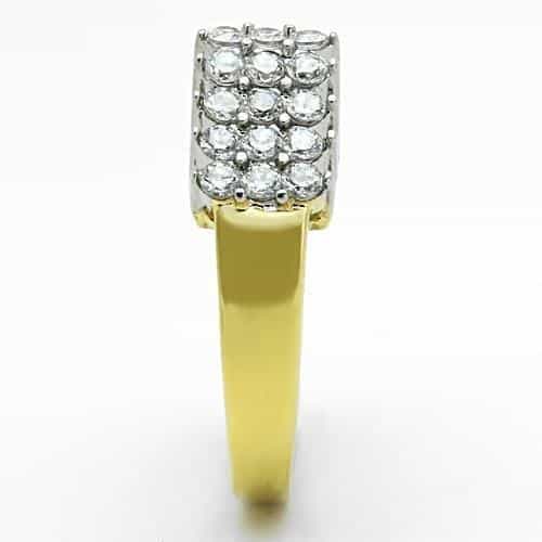 Stainless Steel Gold IP CZ Round Cluster Crown Cocktail Ring view 7