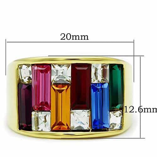 Stainless Steel Gold Rainbow Crystal Baguette Channel Ring view 3
