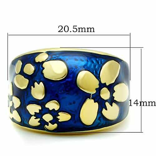 Stainless Steel Gold Blue Enamel Floral Dome Ring view 3