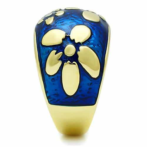 Stainless Steel Gold Blue Enamel Floral Dome Ring view 7