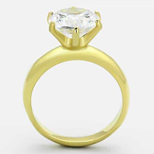 Stainless Steel Gold CZ Large Round Solitaire Wide Band Ring view 5