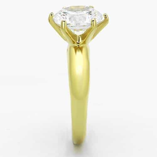 Stainless Steel Gold CZ Large Round Solitaire Wide Band Ring view 7