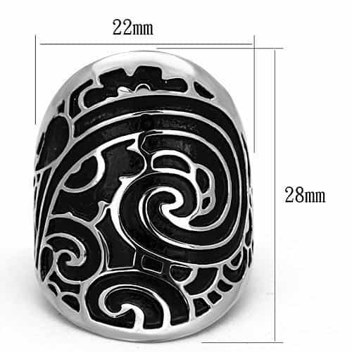 Stainless Steel Black Enamel Swirl Scroll Dome Ring view 3