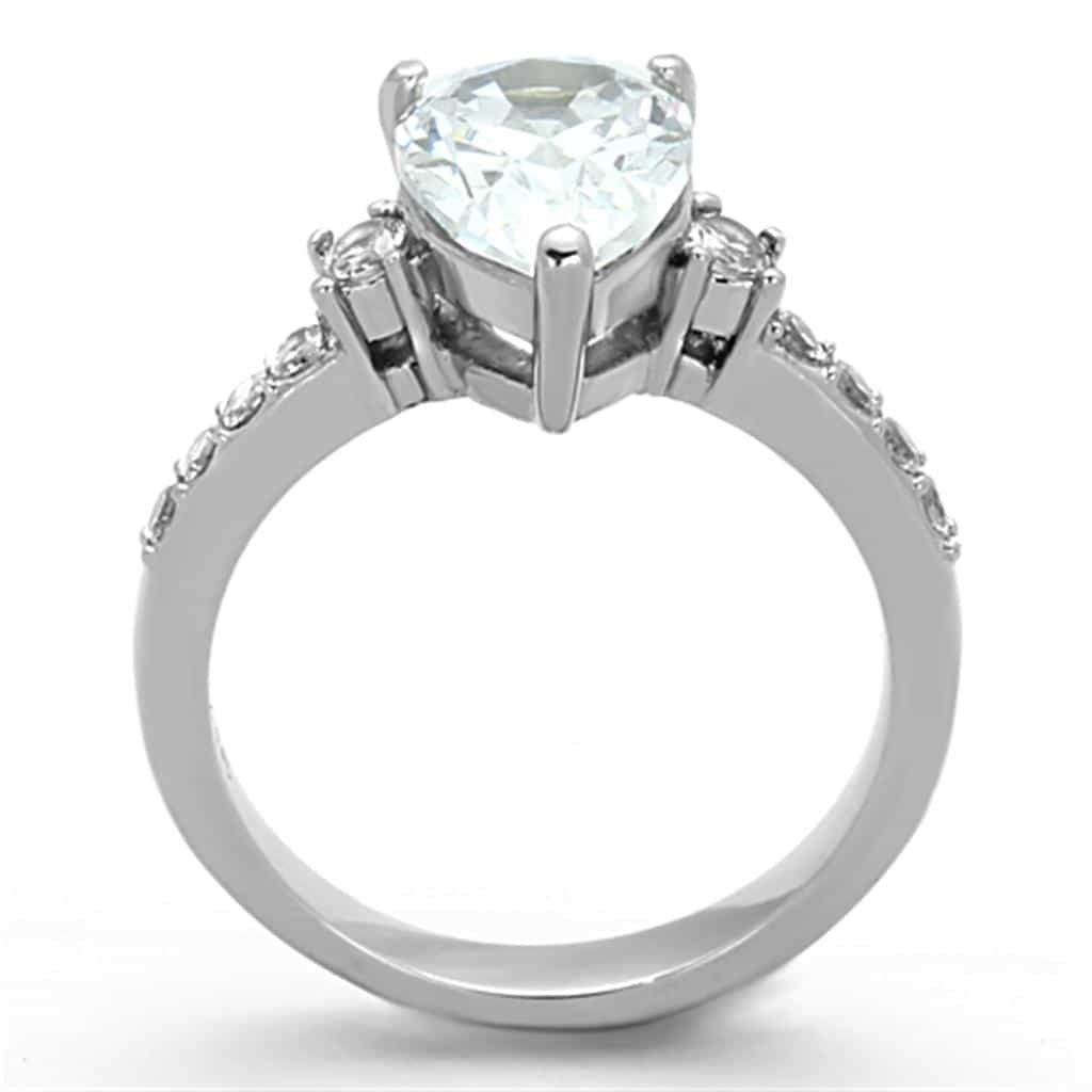 Stainless Steel CZ Pear Solitaire Side Stones Ring view 5