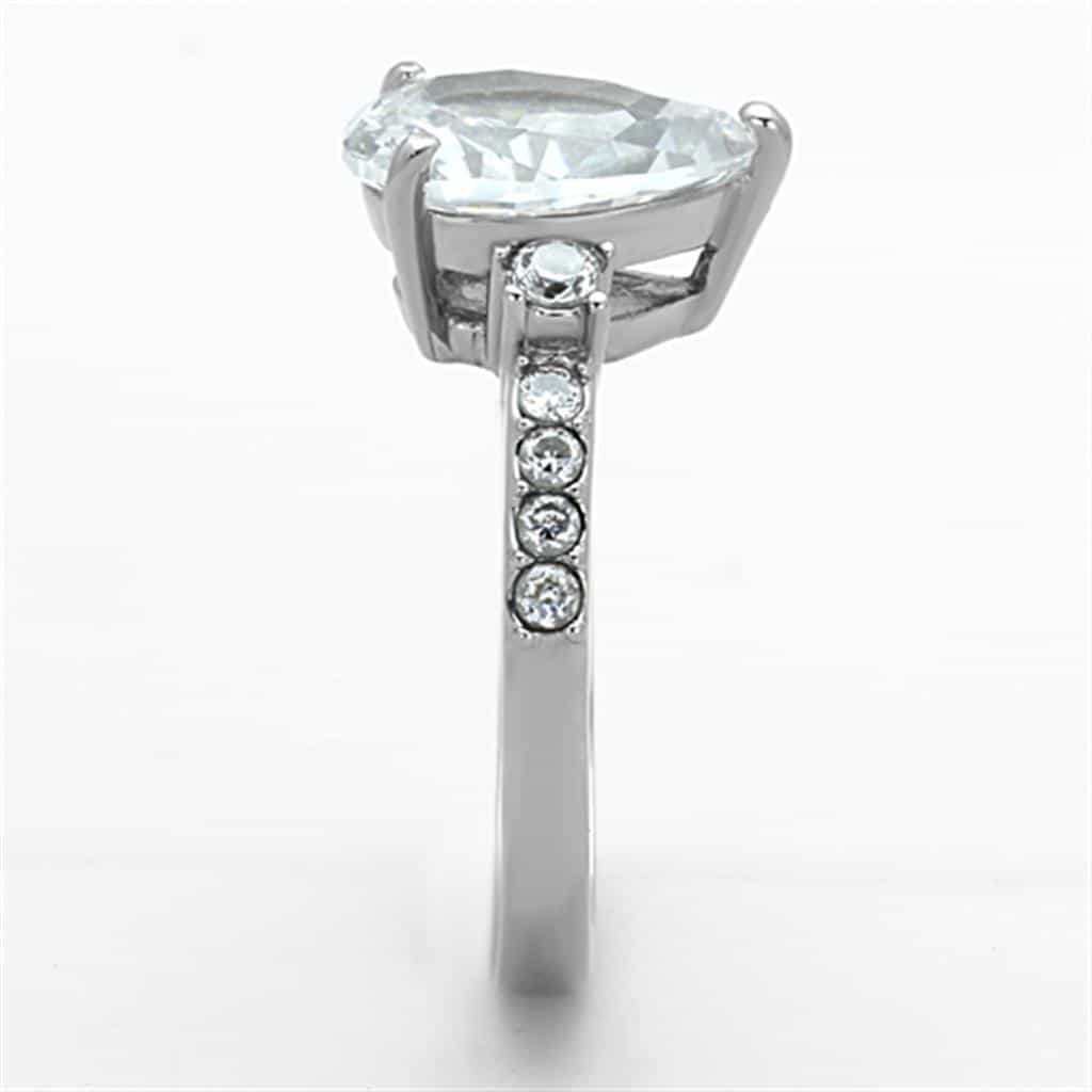 Stainless Steel CZ Pear Solitaire Side Stones Ring view 7