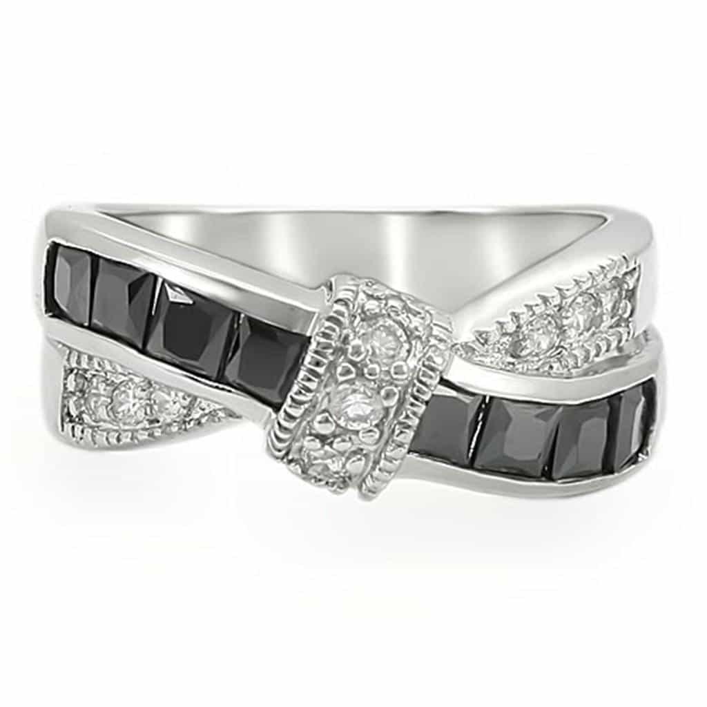 Stainless Steel Black Baguette CZ Crossover X Band Pendant view 5